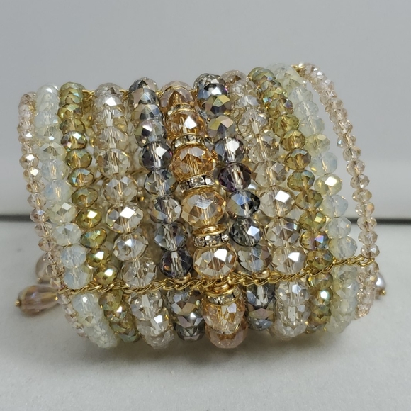 Ali khan 11 row beaded champagne opened bracelet - Picture 2 of 5